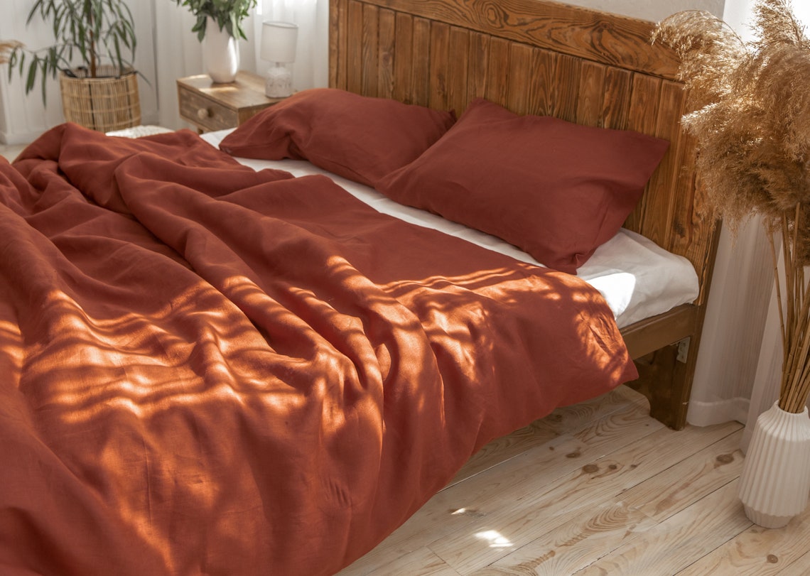 Rusty terracotta linen duvet cover set with pillow shams Etsy