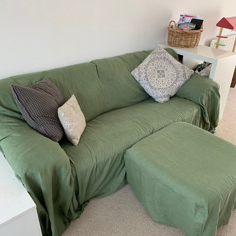 Olive Linen Couch Cover Linen Drop Cloth Sofa Cover Olive Etsy