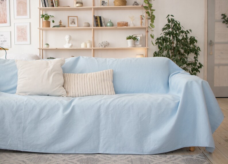 Light Blue Linen Sofa Drop Cloth Cover Ukrainian Seller Linen Etsy