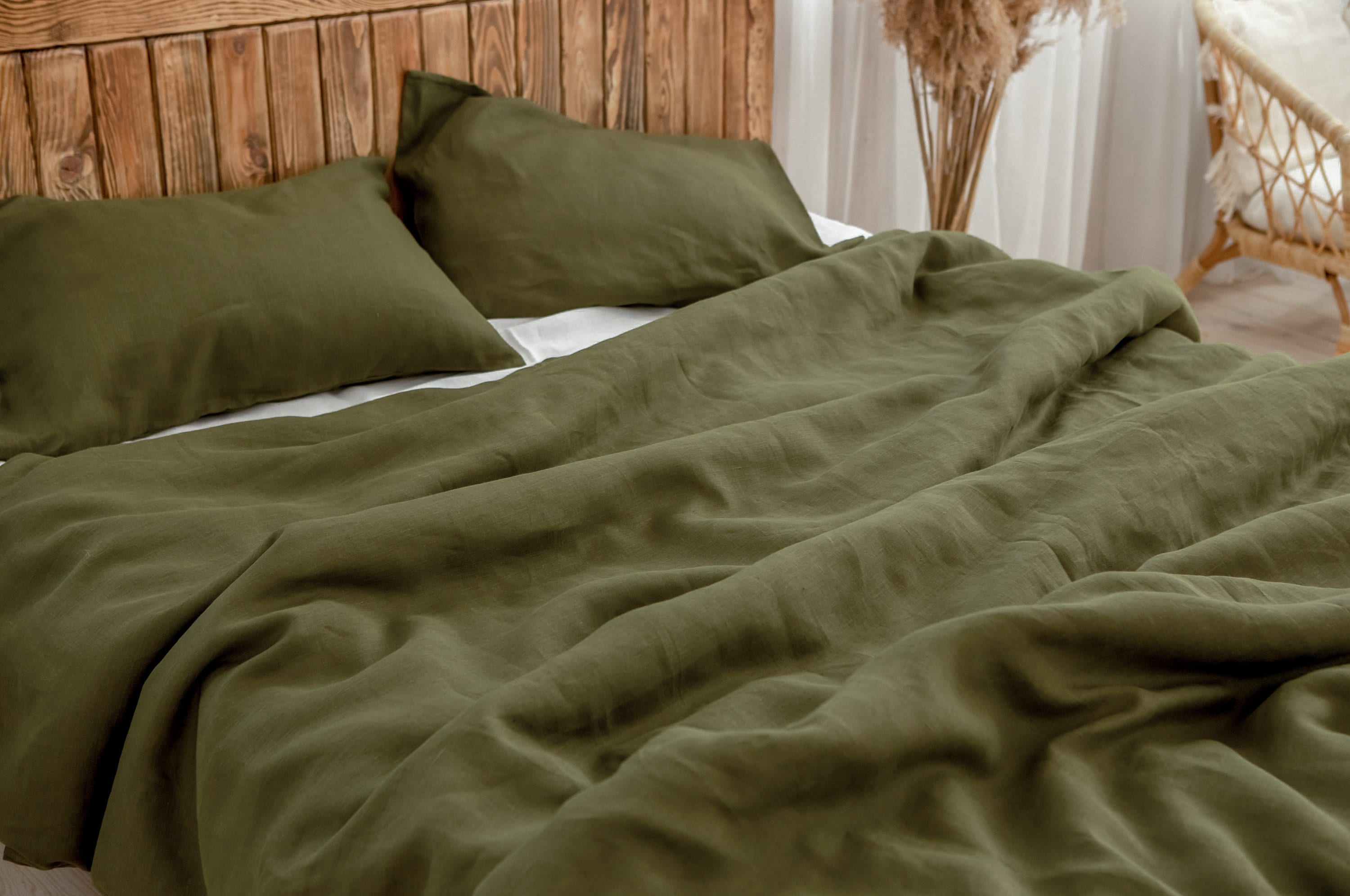 Olive linen duvet cover with pillow covers Etsy
