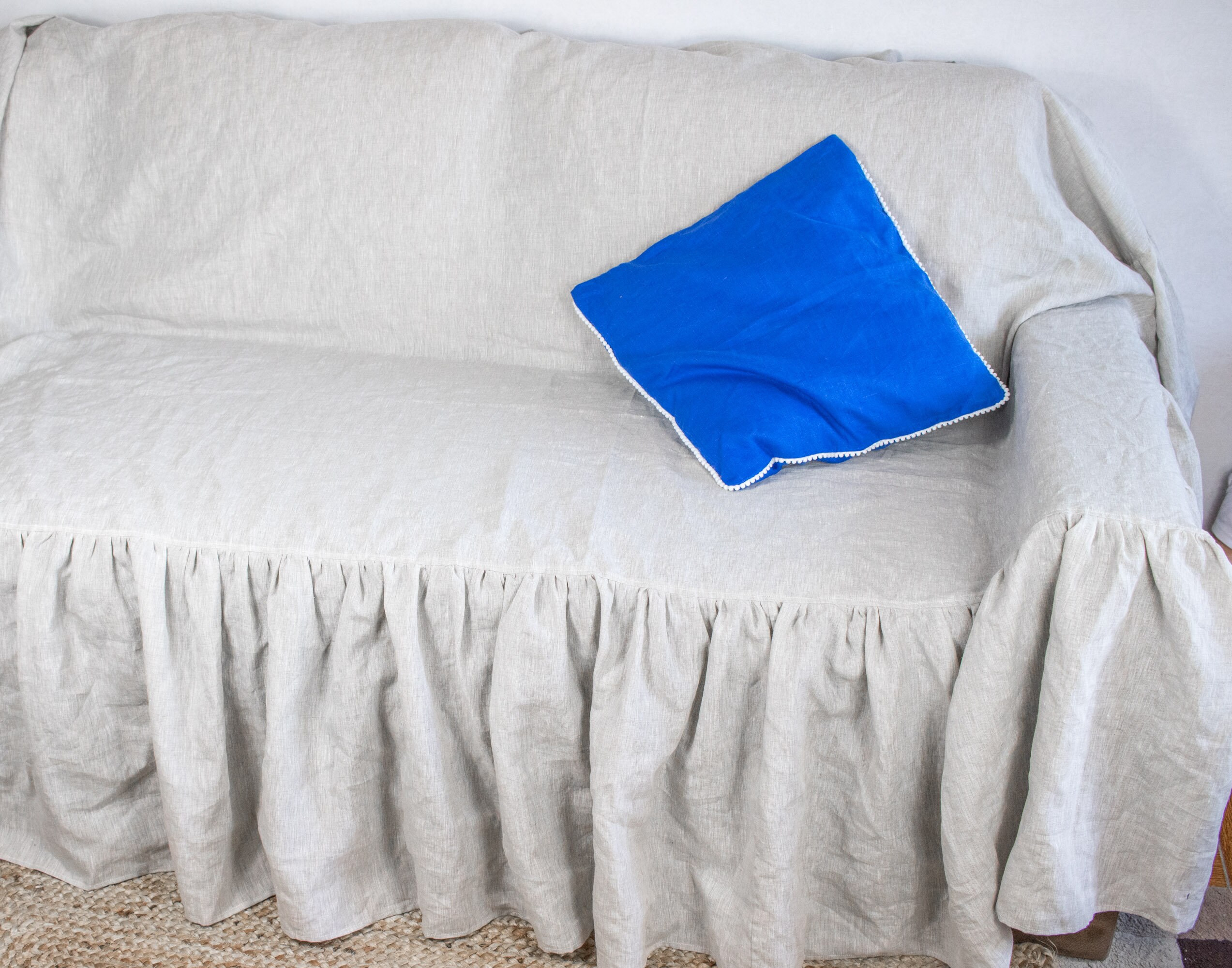 Ruffled linen sofa cover Ruffle couch cover natural organic Etsy