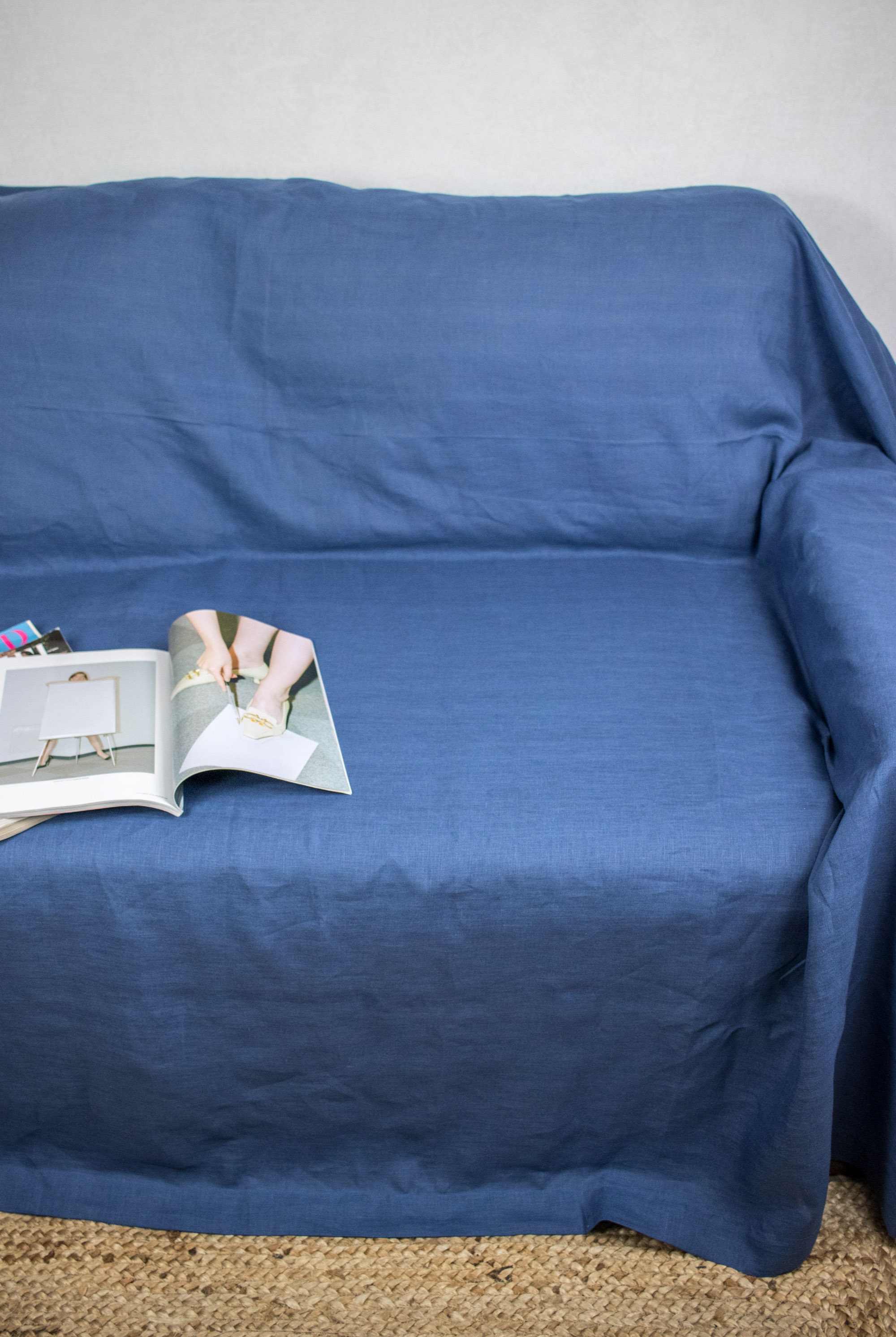 Linen Couch Cover Drop Cloth in Navy Blue Color Sofa Linen Etsy