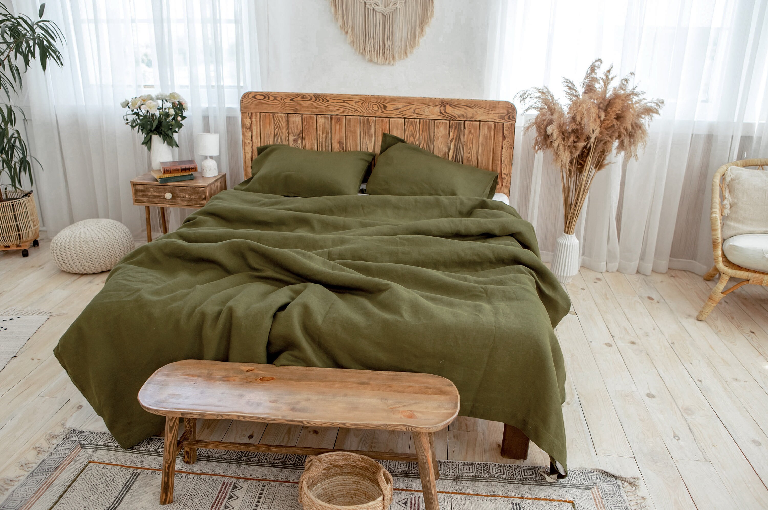 Olive linen duvet cover with pillow covers Etsy
