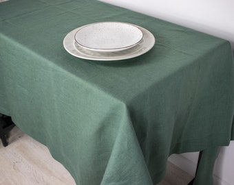 Moss green linen table cloth Christmas linen table settings Thanksgiving table decor linen Table runner