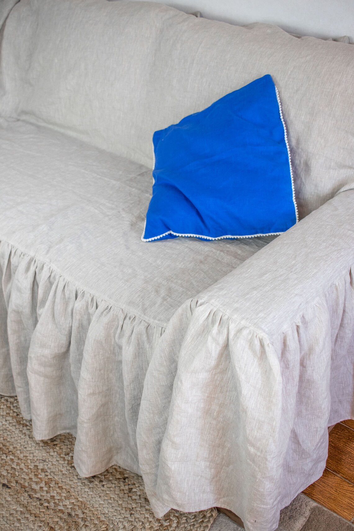 Ruffled linen sofa cover Ruffle couch cover natural organic Etsy