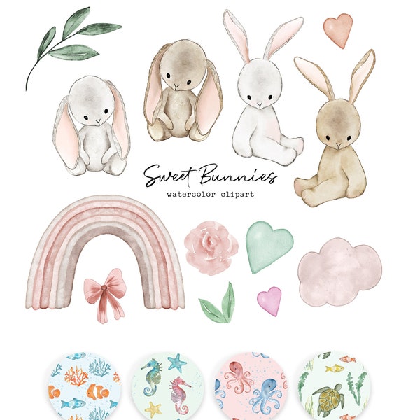 Coniglietto acquerello, clipart coniglietto, clipart acquerello, animali acquerello, clipart animali, coniglietto bambino, coniglio acquerello, arte vivaio