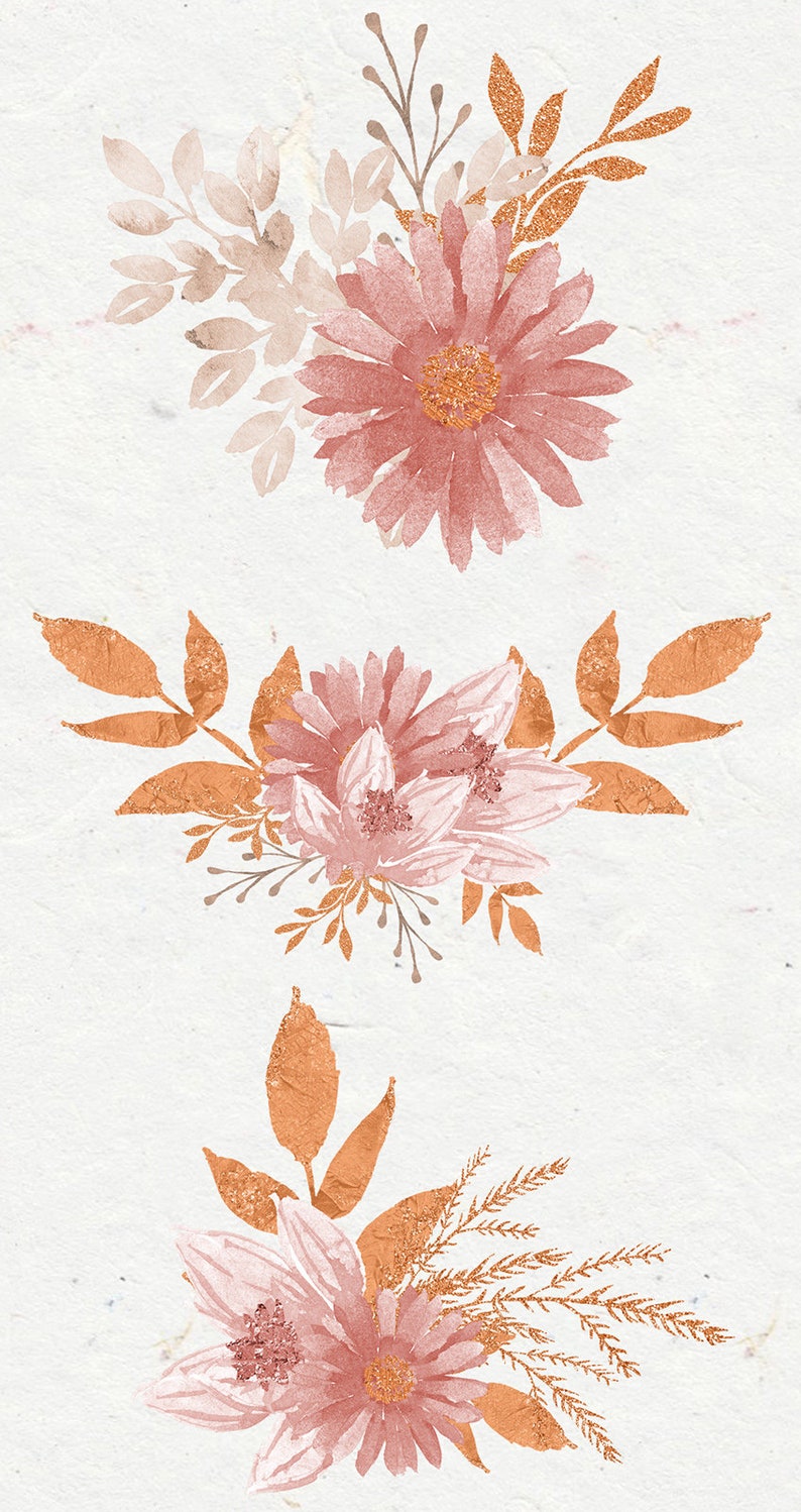 Terracotta floral clipart watercolor clipart dusty rose | Etsy