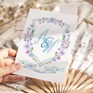 Wild fairy flowers Crest Design, watercolor crest, custom monogram, floral crest, wedding crest, business logo design, custom crest