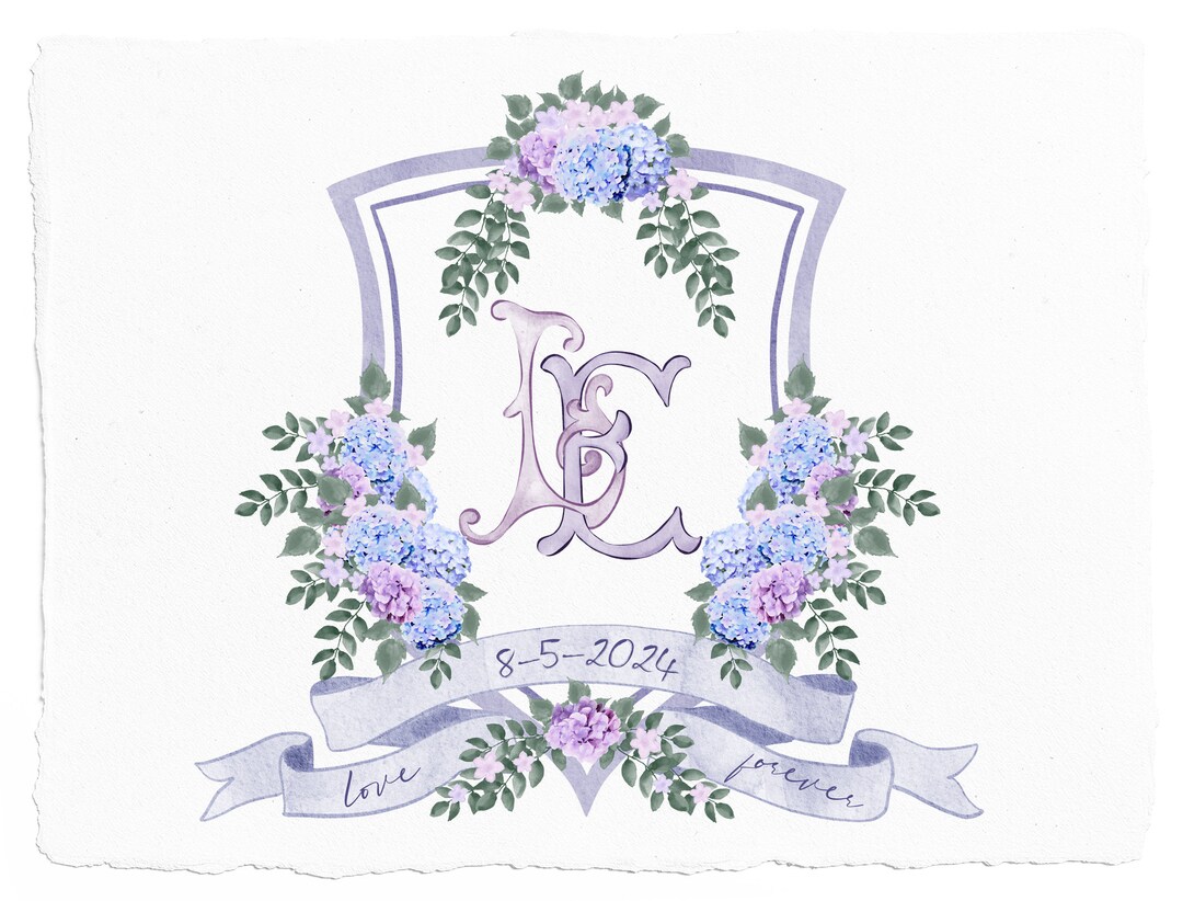 Hydrangea Wedding Crest, Watercolor Crest,wedding Design, Wedding