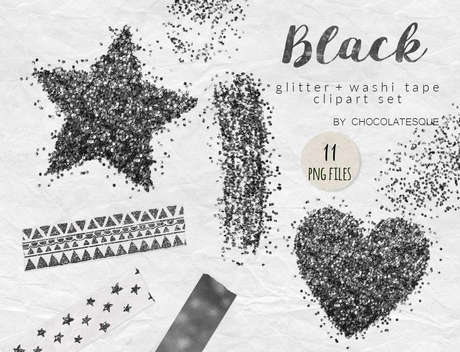 Black glitter clipart glitter shapes black clipart glitter Etsy