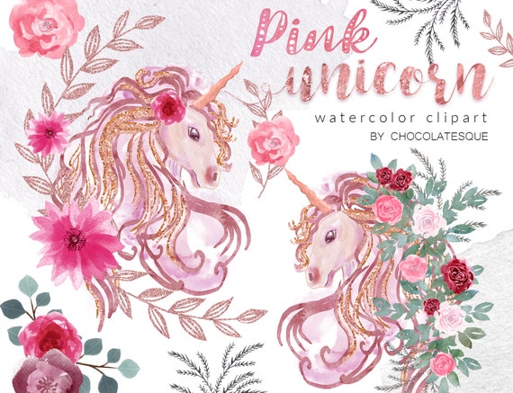 pink unicorn clipart floral unicorn watercolor unicorn etsy