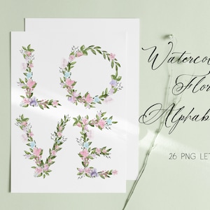 Letras florales clipart, alfabeto de álbum de recortes, clipart del alfabeto, letras de flores png, alfabeto floral, monograma imprimible, letras imprimibles