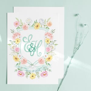Colorful flowers wedding crest, watercolor crest, wedding monogram, colorful floral invitation, watercolor monogram, wedding invitation