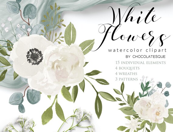 White Rose Clipart Watercolor Flowers