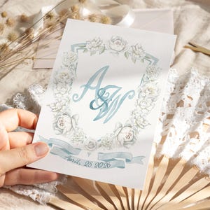 White flowers wedding crest, white floral wedding invitation, couple monogram, watercolor wedding, wedding art, watercolor crest,custom logo