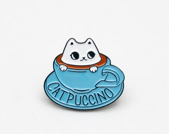 Broche de gato, pin de esmalte de gato, pin de esmalte de café, pin de esmalte de gato, pin de capuchino, regalo para los amantes del capuchino