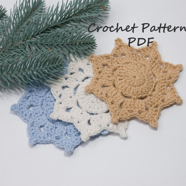 Crochet PATTERN Snowflake Coasters, DIGITAL PDF, Crochet Pattern Christmas Decor, Christmas Coasters Crochet, Christmas Ornaments Snowflake