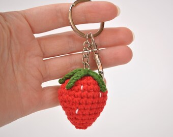 Strawberry Keychain, Cute Keychain For Women, Bag Charm, Handmade Keychain Strawberry, Crochet Gift Strawberry Charm, Crochet Keychain Berry