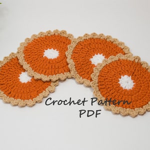 Crochet PATTERN Pumpkin Pie Coasters, DIGITAL PDF, Food Coasters, Fall Coaster, Home Decor, Fall Table Decor, Crochet Coaster Kitchen Decor