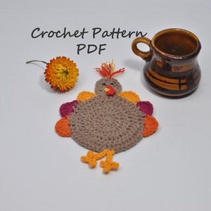 Crochet PATTERN Turkey Coasters, ENGLISH, Thanksgiving Coasters Pattern, Digital PDF, Fall Coasters, Halloween Coasters, Home Decor Coasters