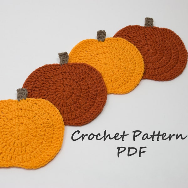 Crochet PATTERN Pumpkin Coasters, DIGITAL PDF, Fall Coasters, Halloween Pumpkin Coasters, Pumpkin Home Decor, Pumpkin Gift, Halloween Decor