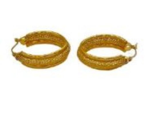14K gold oval textured gold hoops earrings - image 6