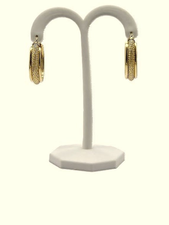 14K gold oval textured gold hoops earrings - image 5