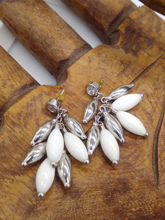 Designer silver white agate earrings Angelique de… - image 5