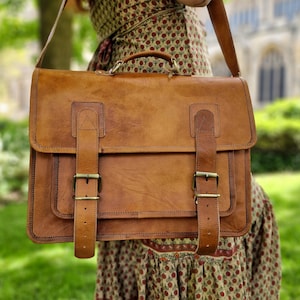 Sacoche en cuir de style classique, sacoche en cuir véritable, sacoche en cuir marron clair rustique