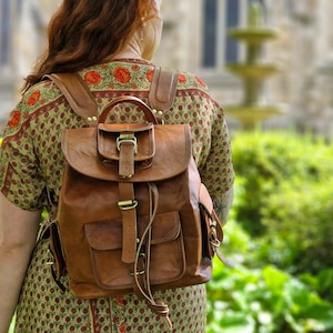 Hand Made Real Leather Back pack,  Rustic Tan Leather Back Pack, Leather Rucksack
