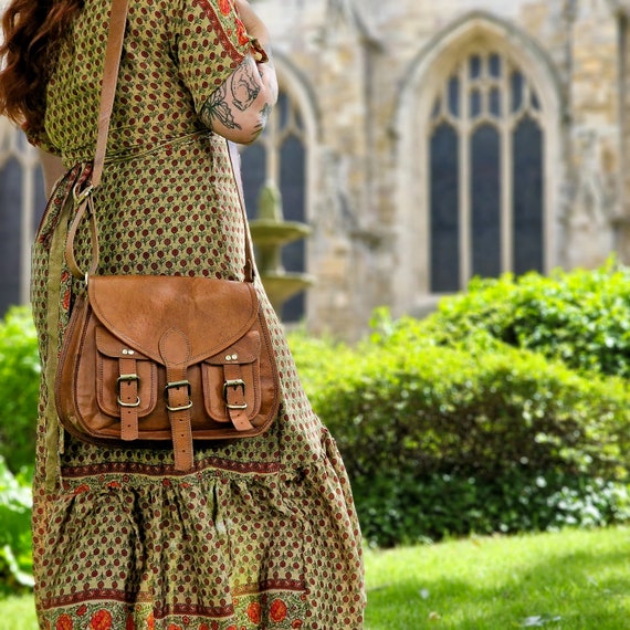 AMMALYA-Leather Saddle Bag Crossbody with Palestinian Embroidery