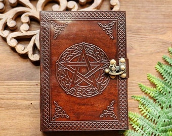 Brown Leather Pentacle Journal: Embossed Book of Shadows