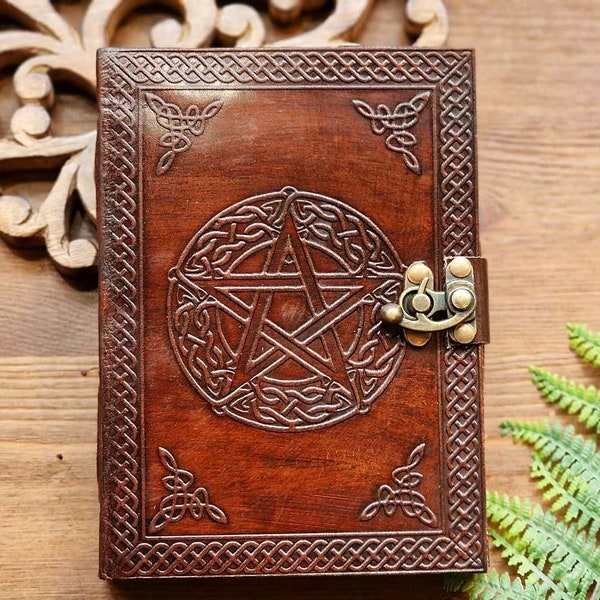 Brown Leather Pentacle Journal | Pentagram Book of Shadows | Leather Diary | GrimoireLeather Journal | Leather Book