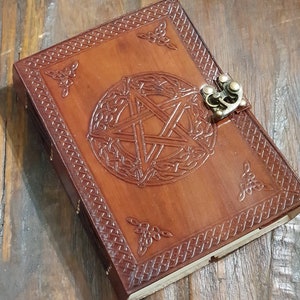 Brown Leather Pentacle Journal Pentagram Book of Shadows Leather Diary GrimoireLeather Journal Leather Book image 3