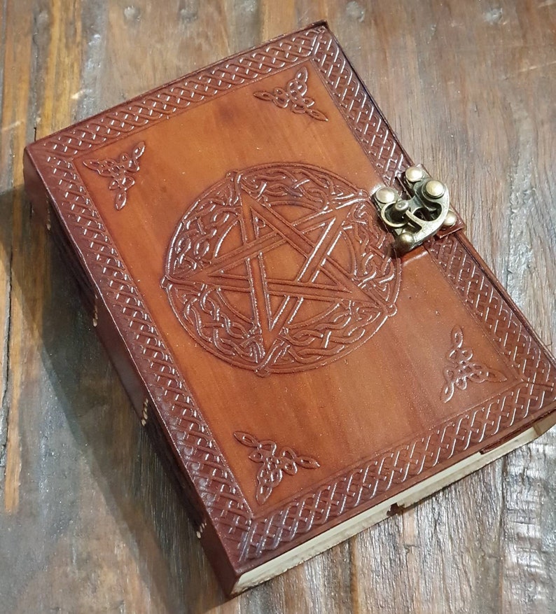 Brown Leather Pentacle Journal Pentagram Book of Shadows Leather Diary GrimoireLeather Journal Leather Book image 3