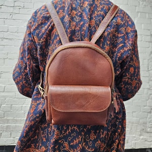 Mini Handmade Rustic Tan Leather Backpack, Fashion Backpack