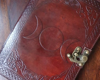 Leather Triple Moon Journal Diary, Refillable, Book of Shadows, Dream Journal, Grimoire, Refillable Book Of Shadows, Triple Goddess Journal