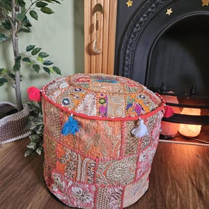 Handmade Patchwork Indian Pouffe, Boho Home Decor, Unfilled