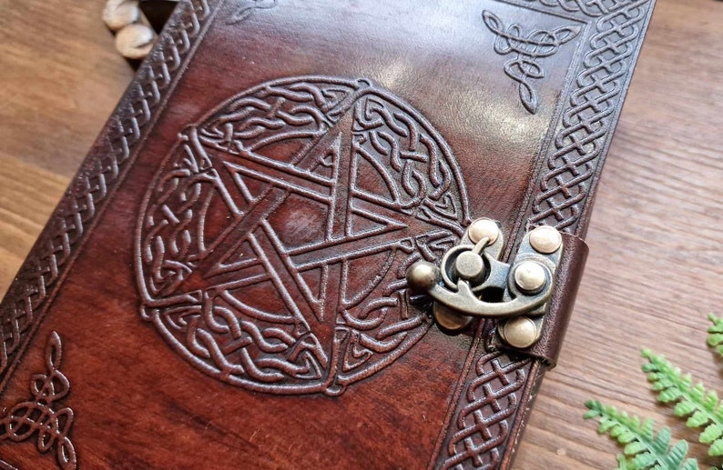 Brown Leather Pentacle Journal Pentagram Book of Shadows Leather Diary GrimoireLeather Journal Leather Book image 2