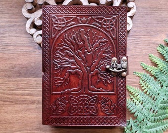 Embossed Brown Leather Tree of Life Journal: Handmade Book of Shadows