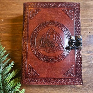 Brown Leather Triquetra Journal Diary, Book of Shadows, Leather Journal