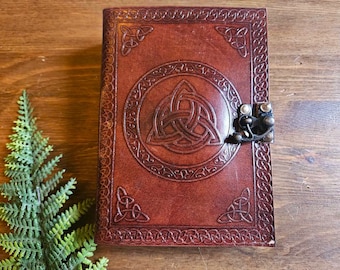 Brown Leather Triquetra Journal Diary, Book of Shadows, Leather Journal