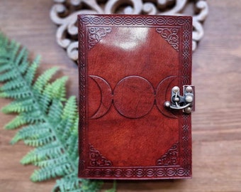 Leather Triple Moon Journal: Embossed Book of Shadows, Grimoire