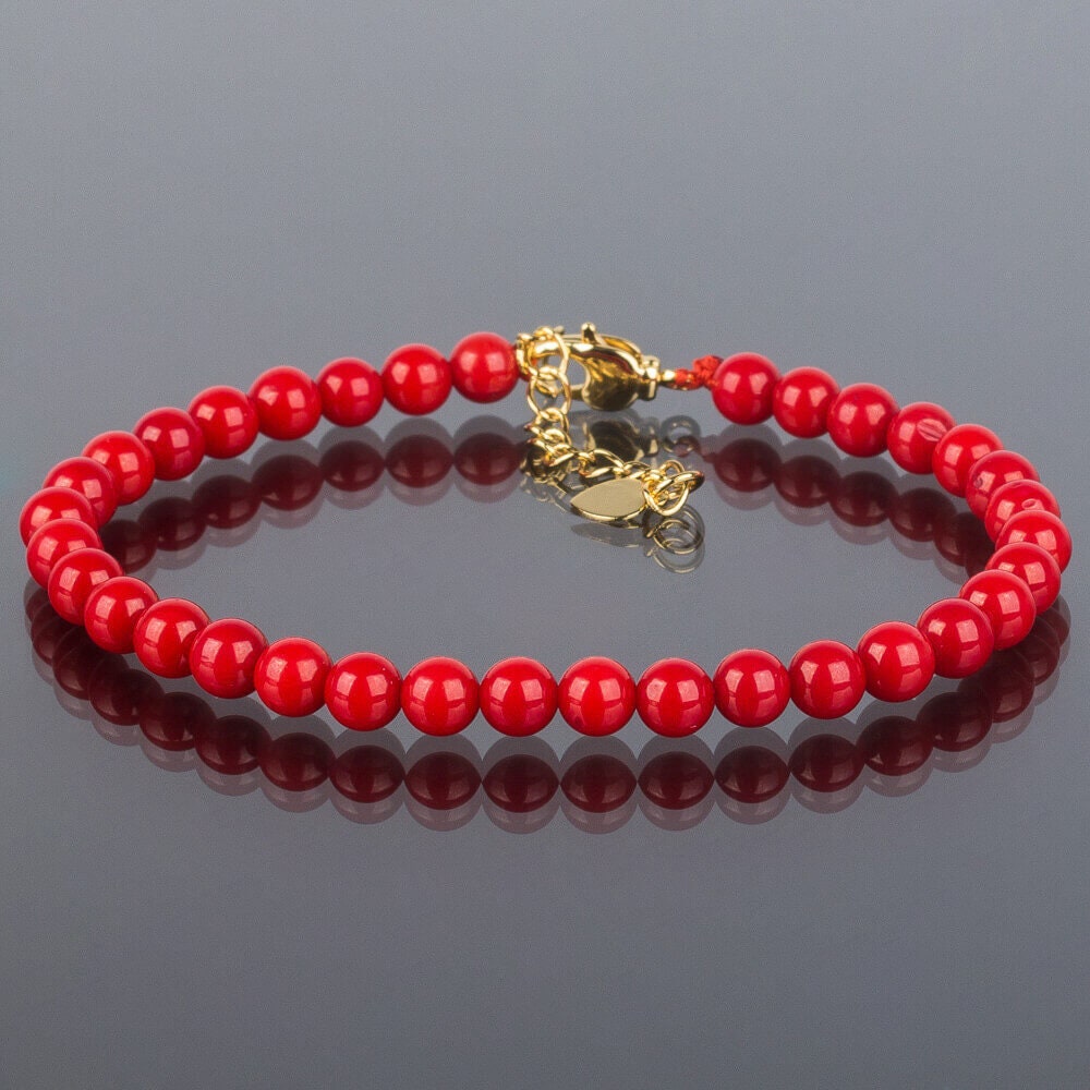 Red Coral Genuine Bracelet 5mm Round Beads Etsy