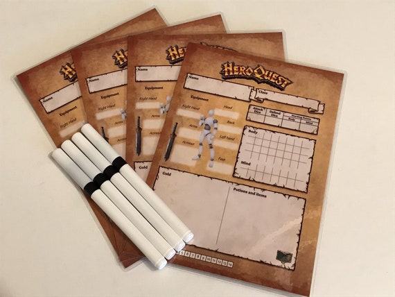 Heroquest Set of Four Reusable Character Sheets With Pens - Etsy