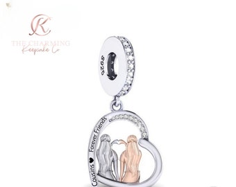 Cousins Forever Friends Charm Genuine 925 Sterling Silver and Rose Gold