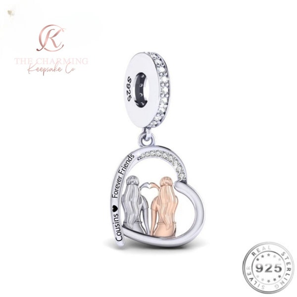 Cousins Forever Friends Charm Genuine 925 Sterling Silver and Rose Gold