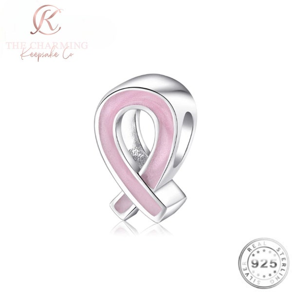 Pink Cancer Ribbon Charm Genuine 925 Sterling Silver - Cancer Awareness
