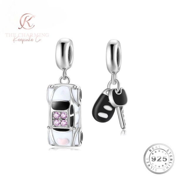 Car and Car Keys Charms Genuine 925 Sterling Silver - Passed Driving Test / New Car Gift