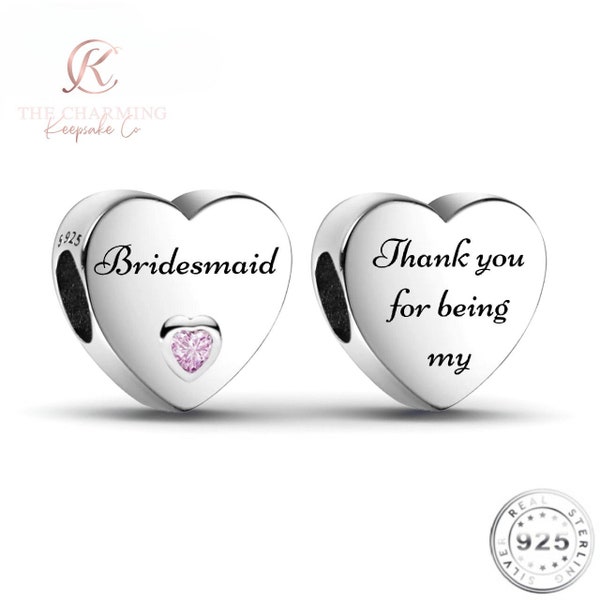 Bridesmaid OR Maid of Honour Heart Charm Genuine 925 Sterling Silver - Wedding Gift